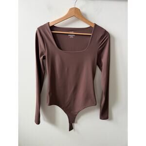 Nuuds brown long sleeve scoop neck bodysuit women's size small